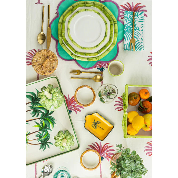 Hand-Painted Ceramic Plate - Bamboo Green Collection
