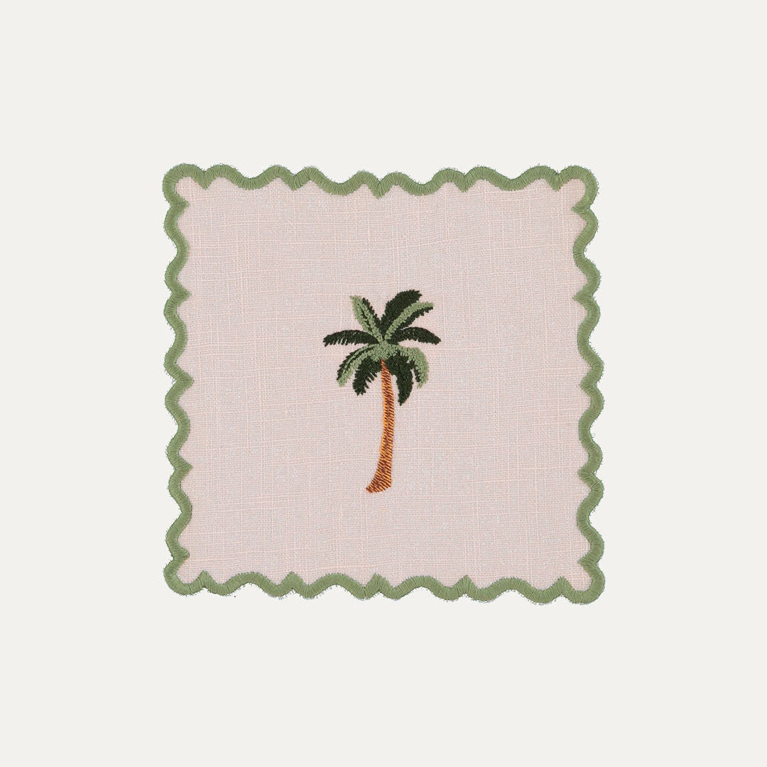 Wavy Cocktail Napkin in Baby Pink with Palm Green