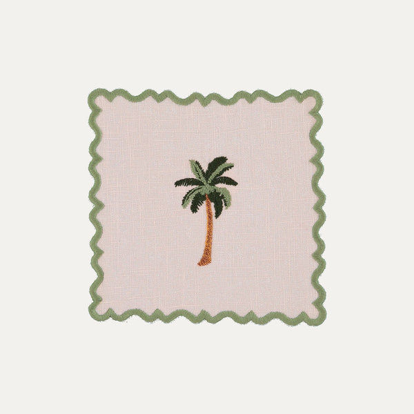 Wavy Cocktail Napkin in Baby Pink with Palm Green