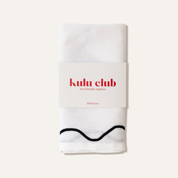 Wavy Linen Napkins White/Black - Set of 2