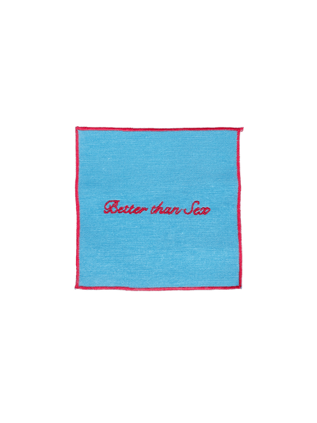 Set of 4 Cocktail Napkins - Light Blue and Red