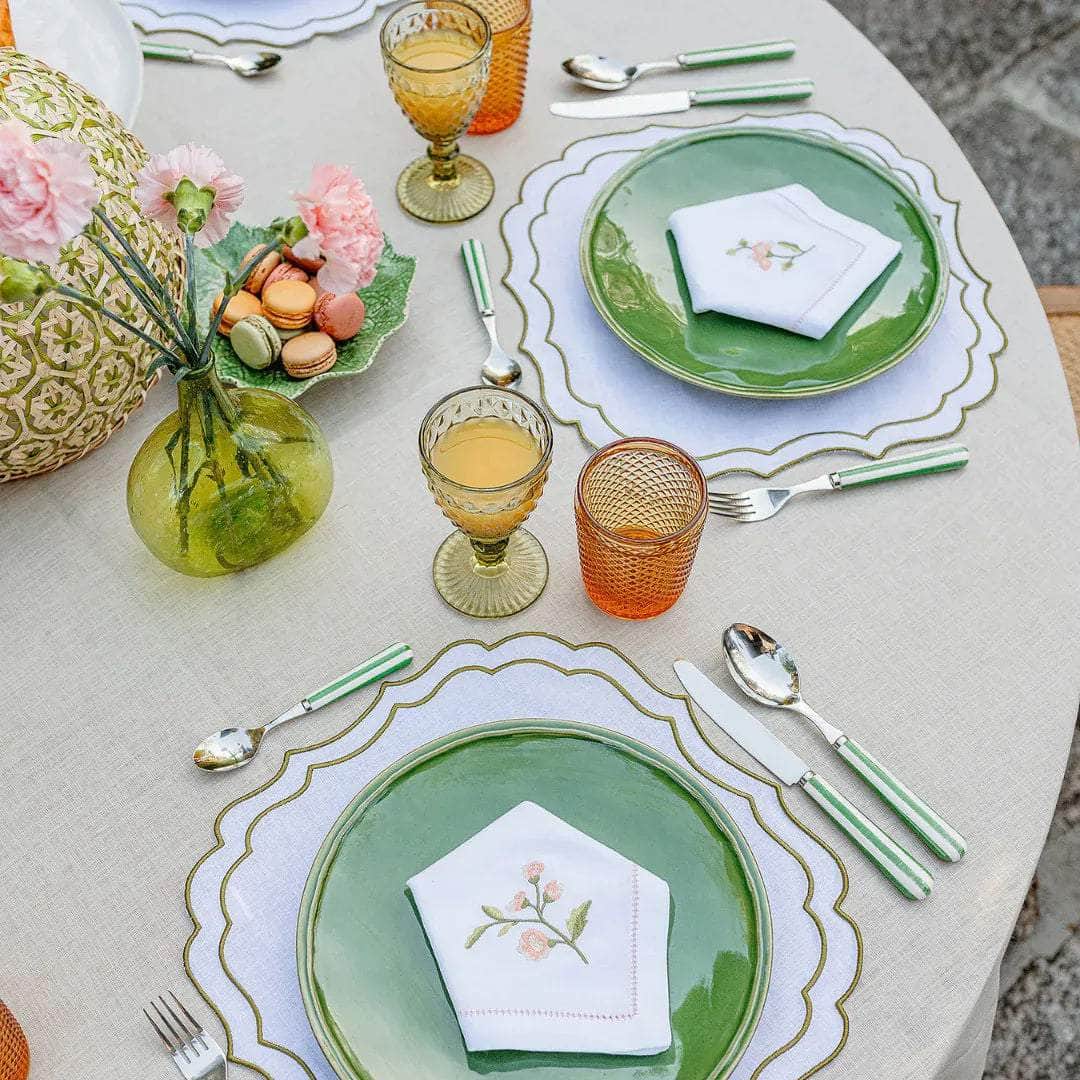 Greta Placemat, White with Green