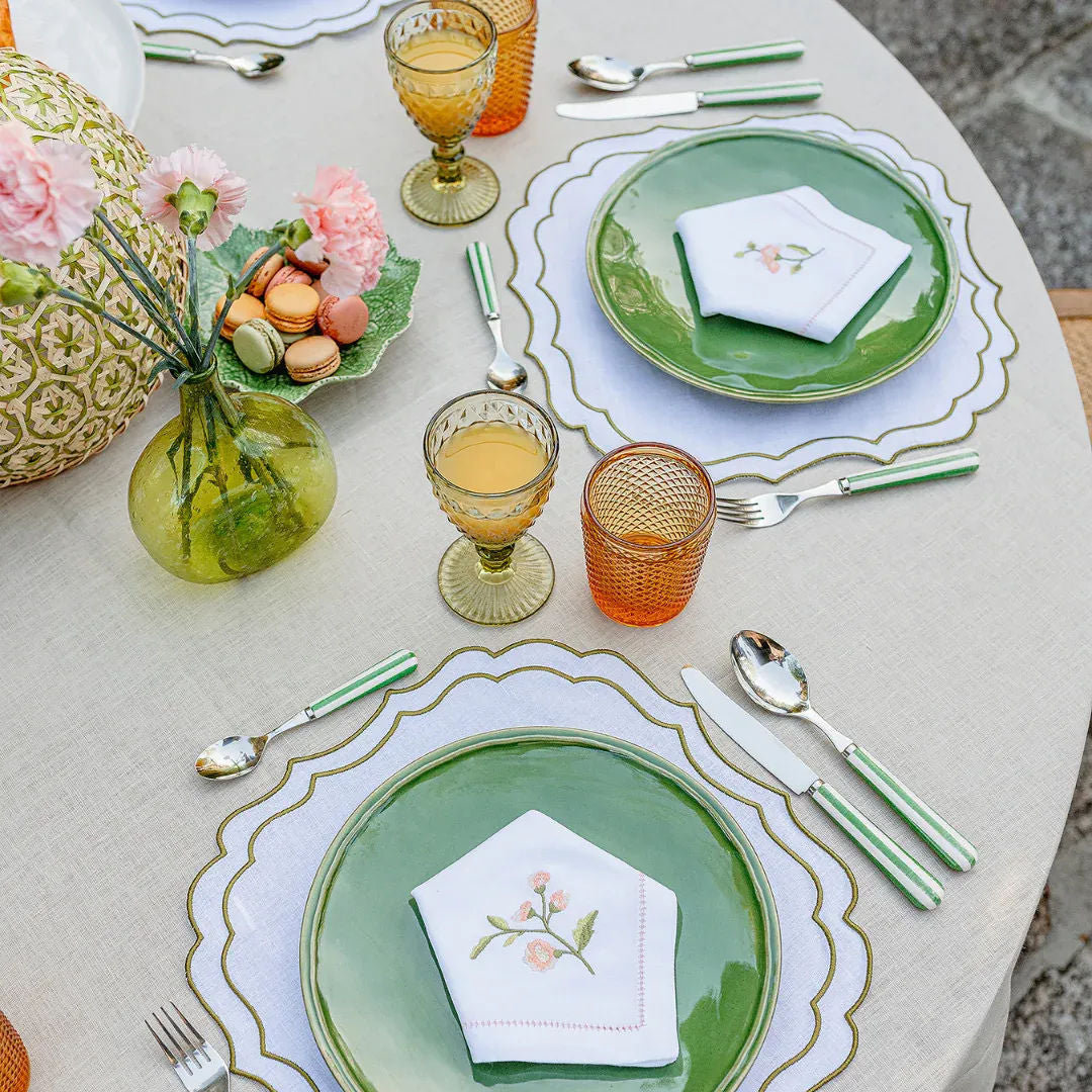 Greta Placemat, White with Green