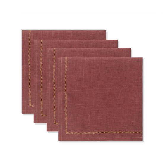 MF: Set of 6 Personalised Marsala Napkins with Ochre Hemstitch