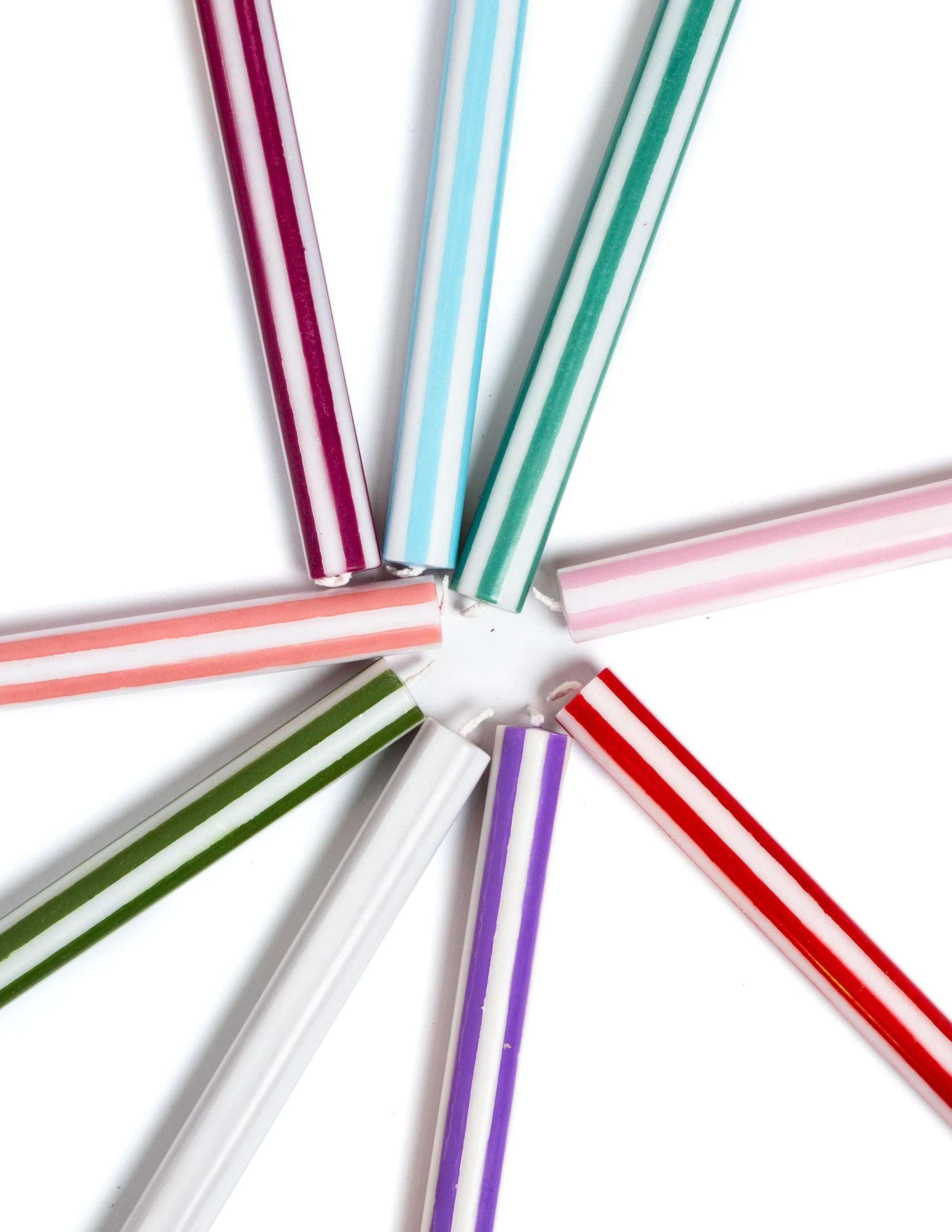 Stripe Dinner Candles - Sky Blue / White