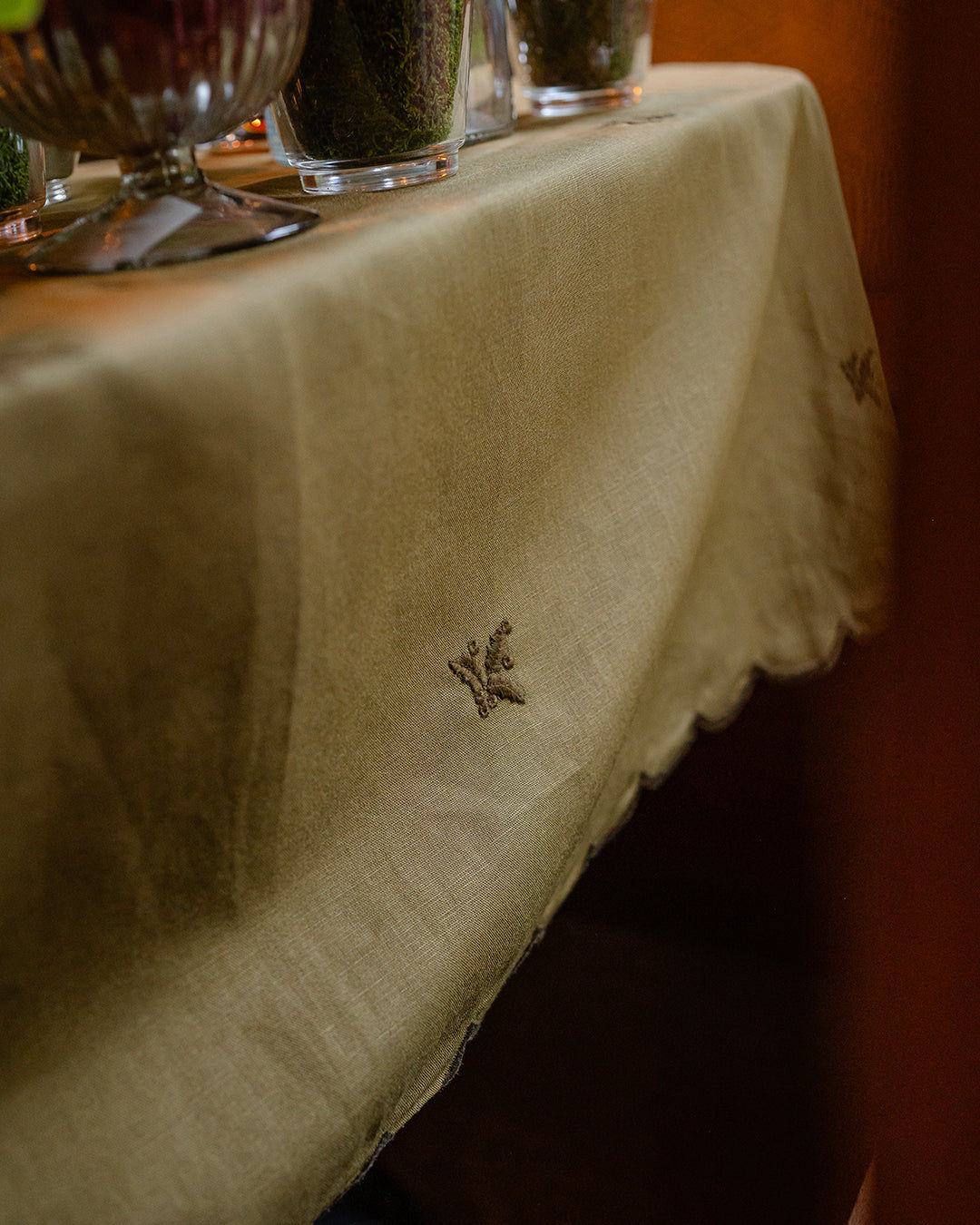 Embroidered Tablecloth with Green Holly