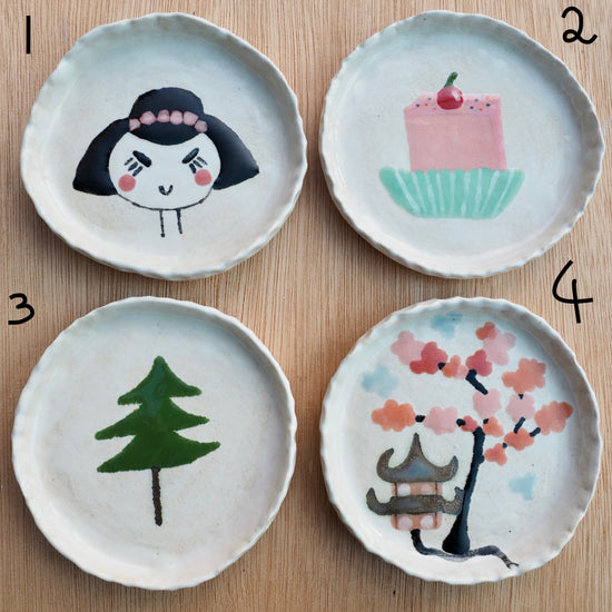 Handmade Little Ceramic Illustrated Ring Dishes Inspired by Japan.