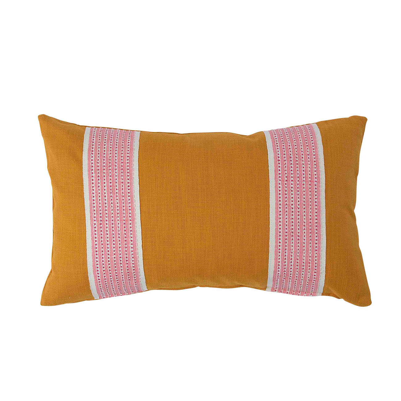 Cushion Turmeric Cotton with Stripe & Dot Pink Tape