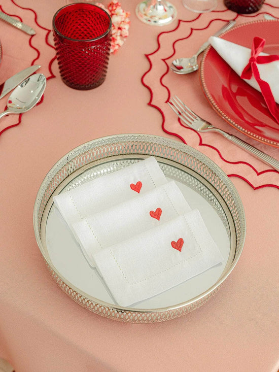 Red Heart Cocktail Napkin with Hemstitch