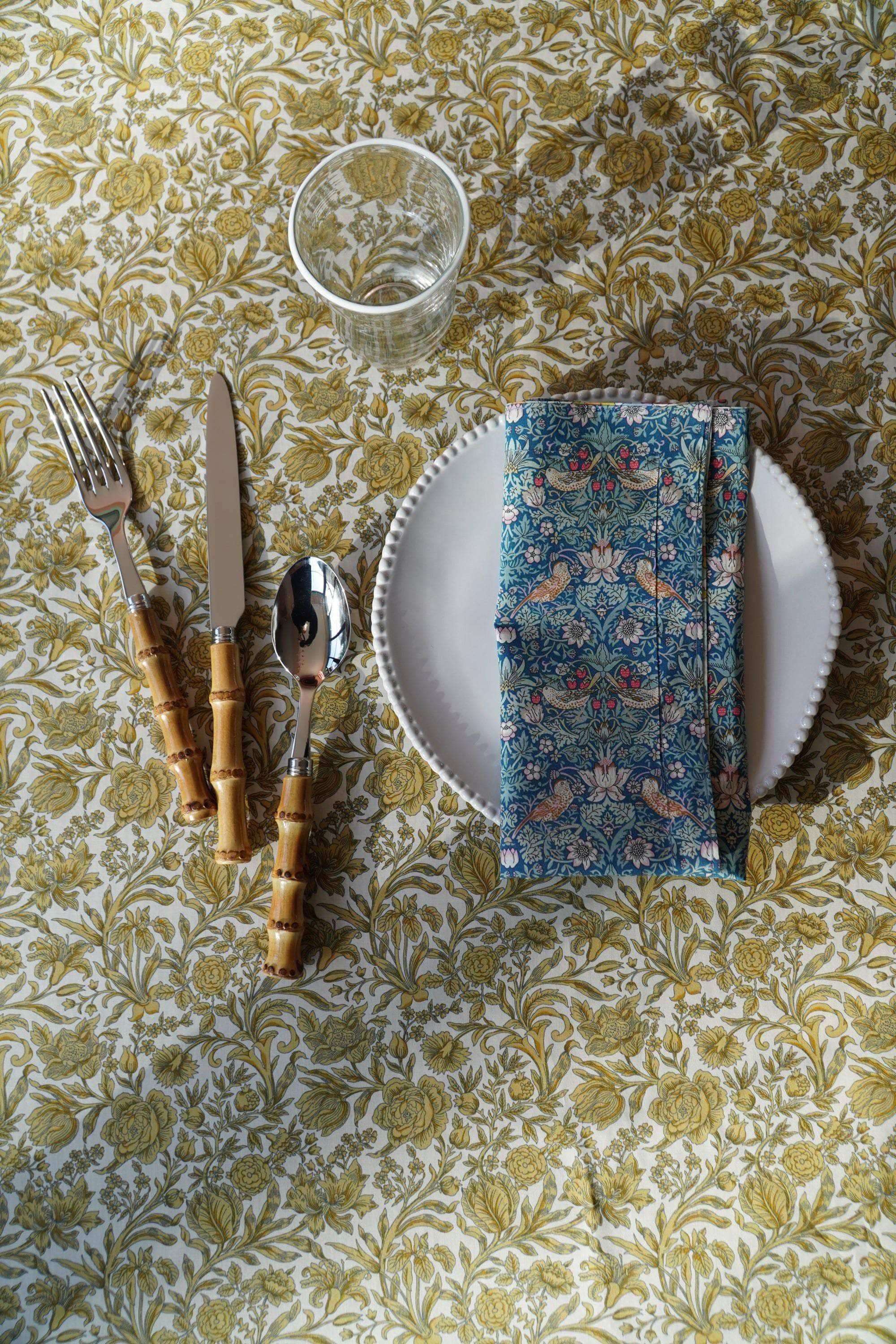 Reversible Stitch Napkin Set Made With Liberty Fabric Betsy Sage & Strawberry Thief