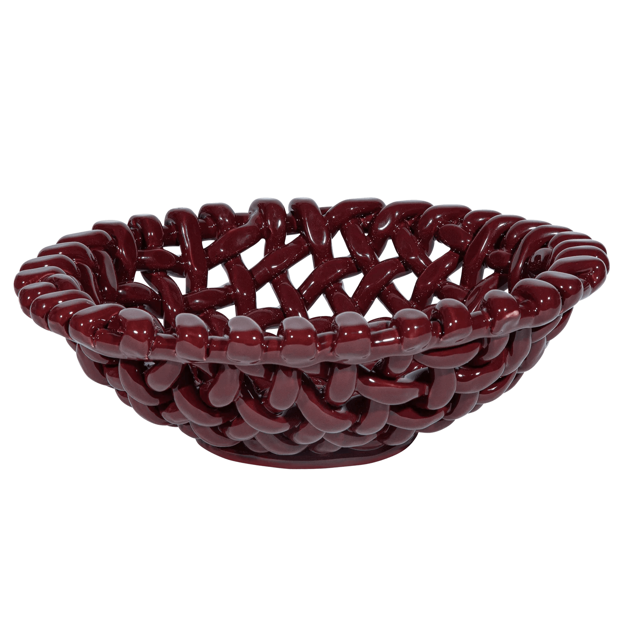 Large Burgundy Basketweave Bowl