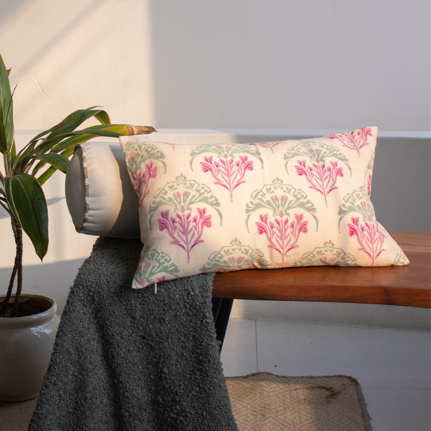 Soma - Lumbar Pure Linen Throw Pillow Cover - Peach