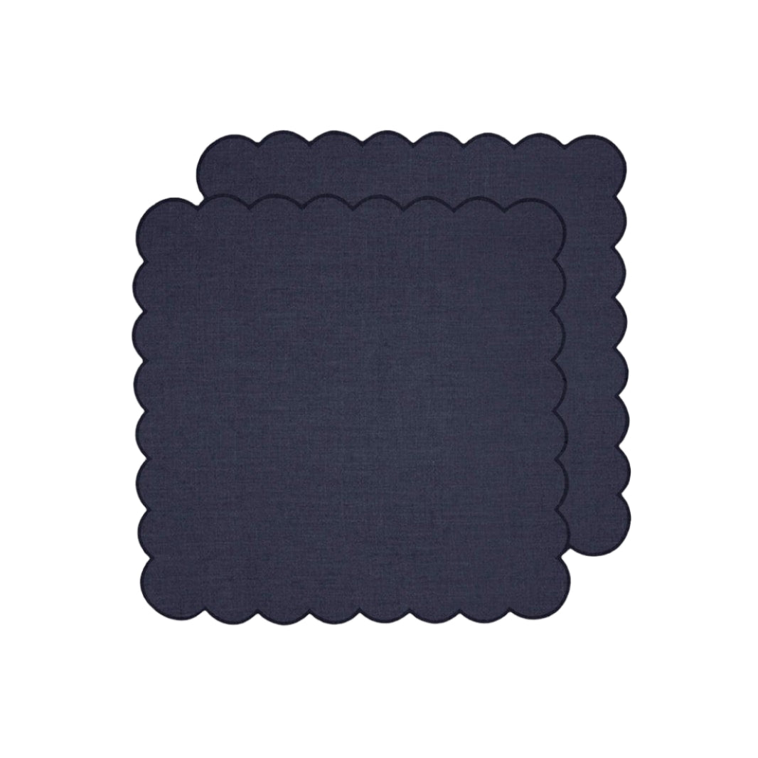 Zero-Waste Scalloped Linen Napkins Navy Blue - Set of 2