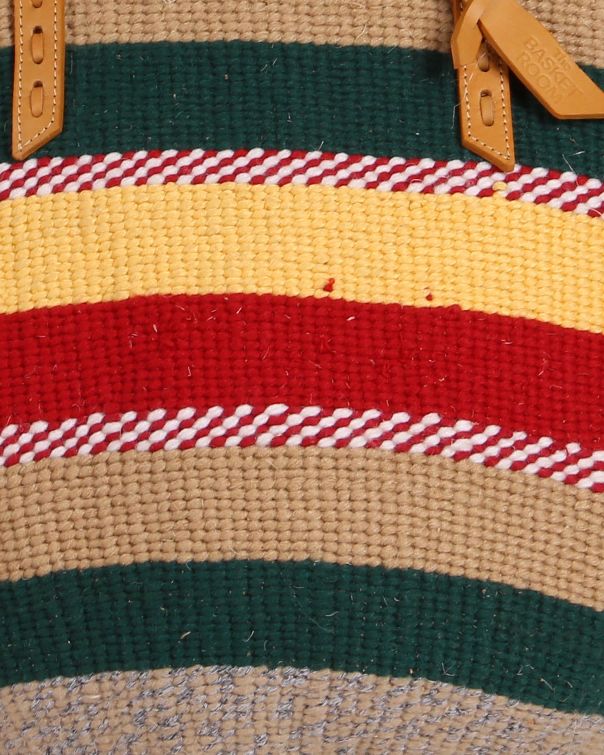 MAHAMRI: Handwoven Green, Red and Sand Wool Tote Bag