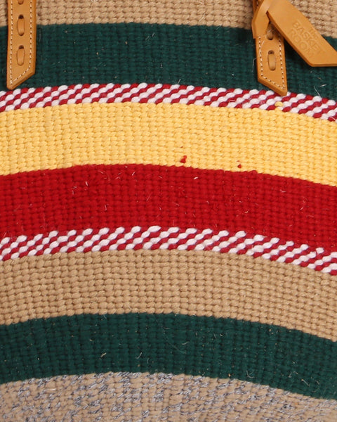 MAHAMRI: Handwoven Green, Red and Sand Wool Tote Bag