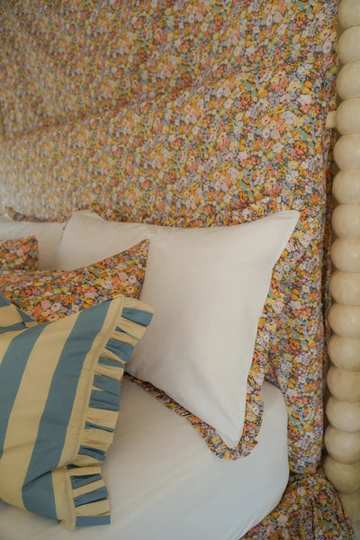 Frill Edge White Pillowcase made with Liberty Fabric THORPE YELLOW