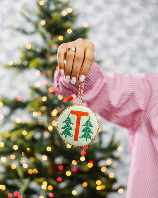 Needlepoint Monogram Ornament - T