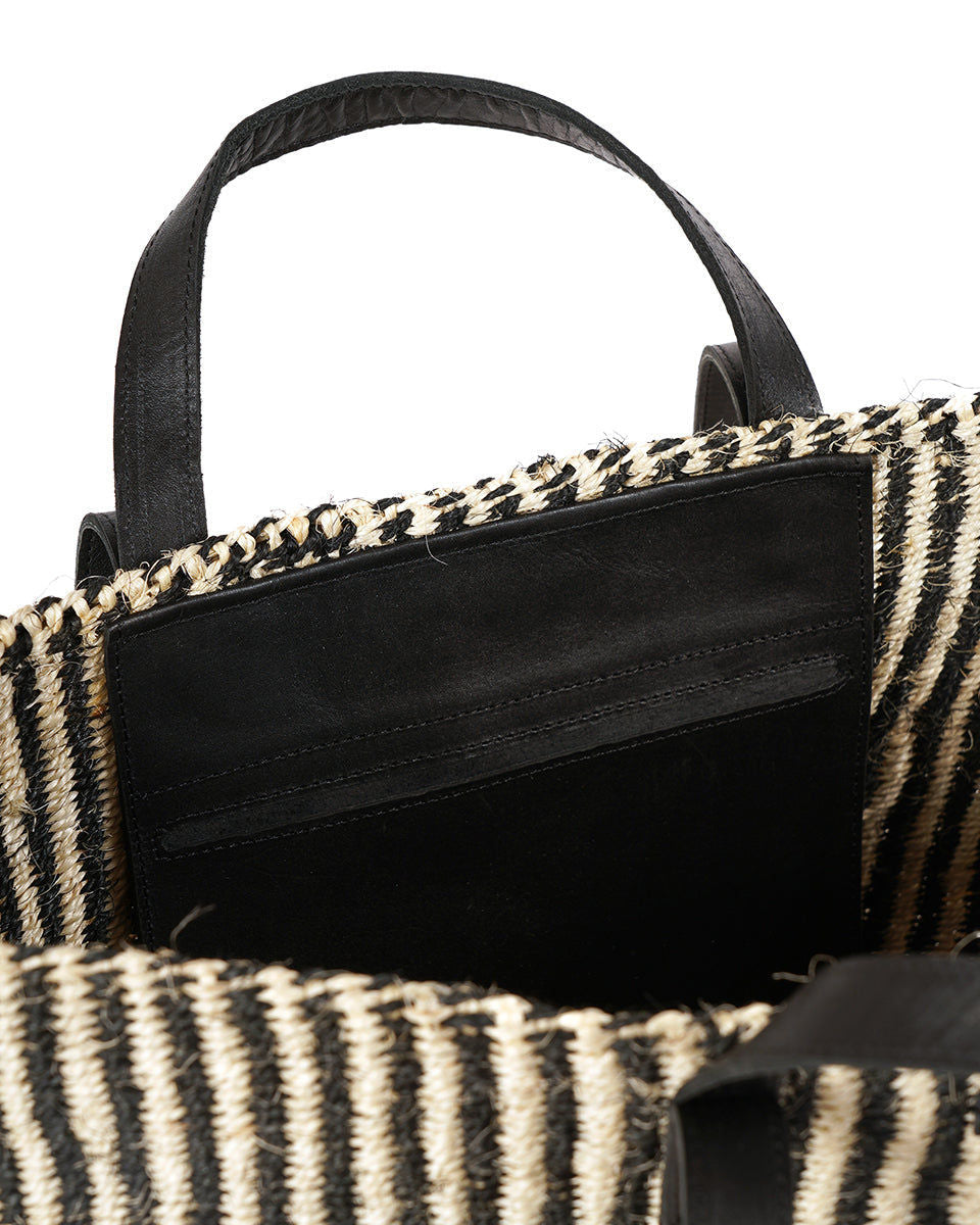 SALAMU: Black and Natural Pinstripe Sisal Shopper