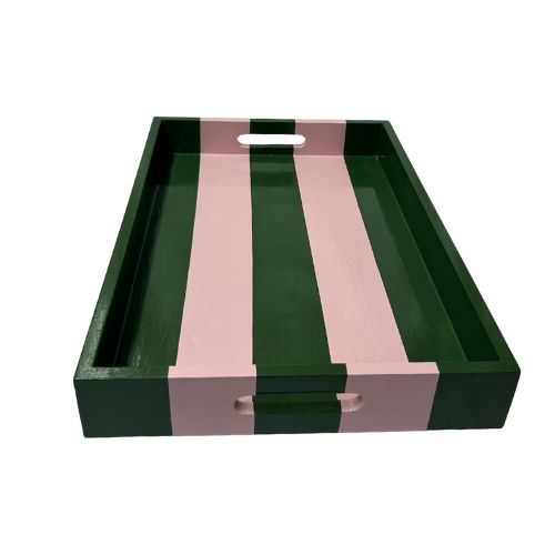 Green & Pink Striped Coffee Table Tray