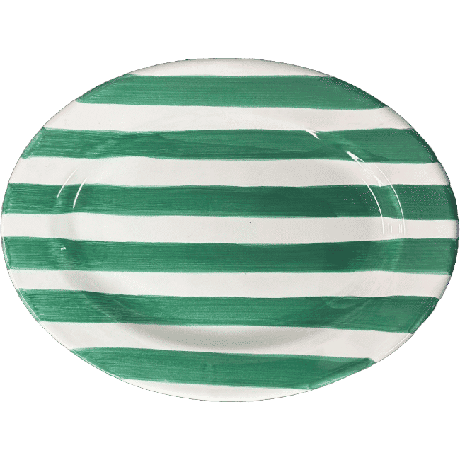 Light Green Striped Oval Platter 25cm