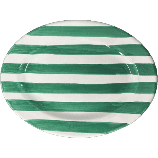 Light Green Striped Oval Platter 25cm