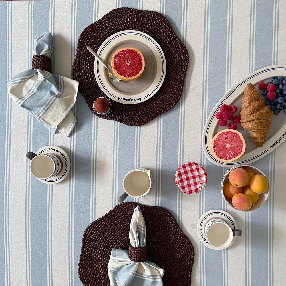 Murano Stripe Organic Ruffled Cotton Tablecloth - Azzure Drift
