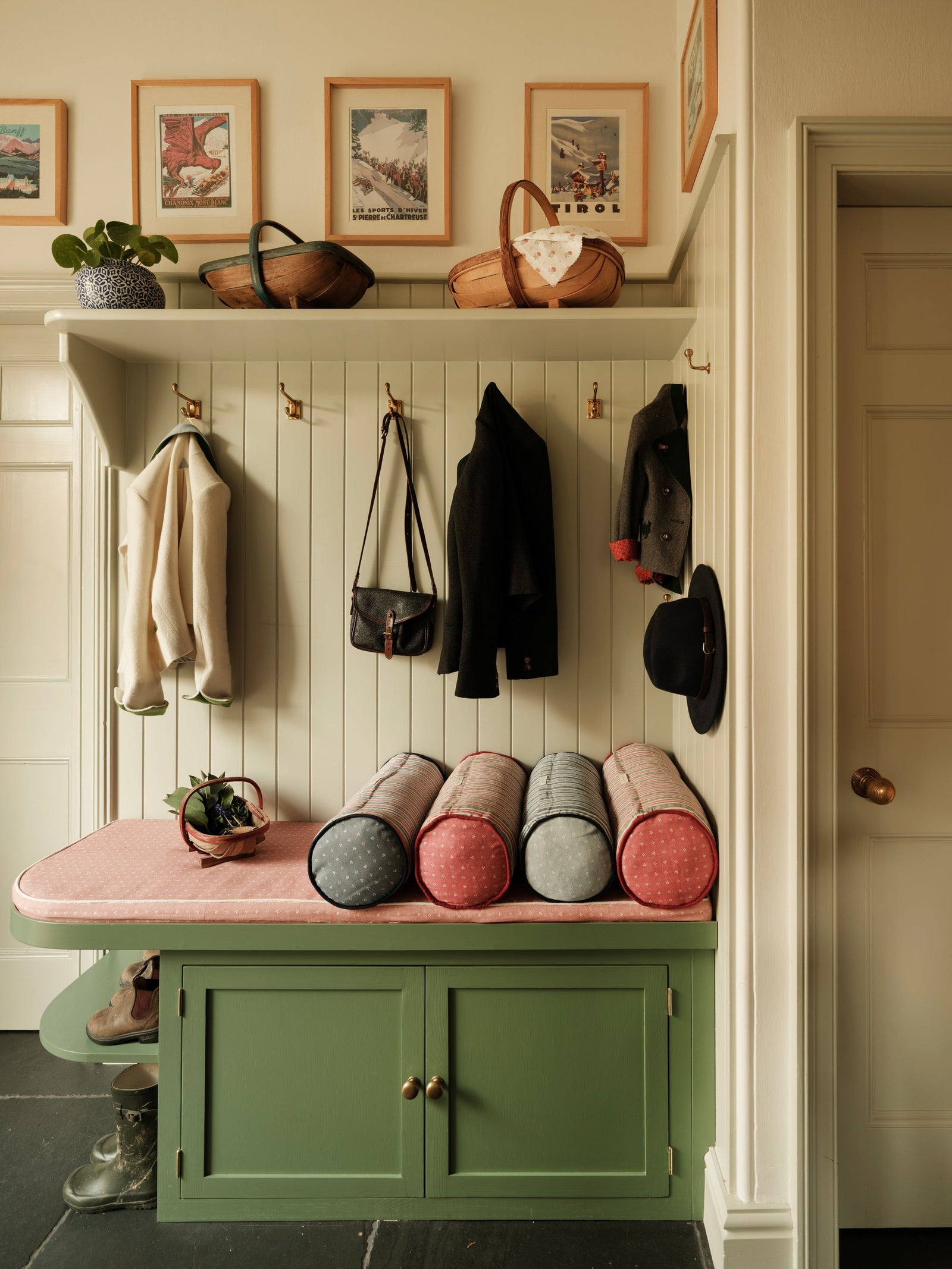Landhaus Bolster Cushion - Alpine Green and Raspberry Red