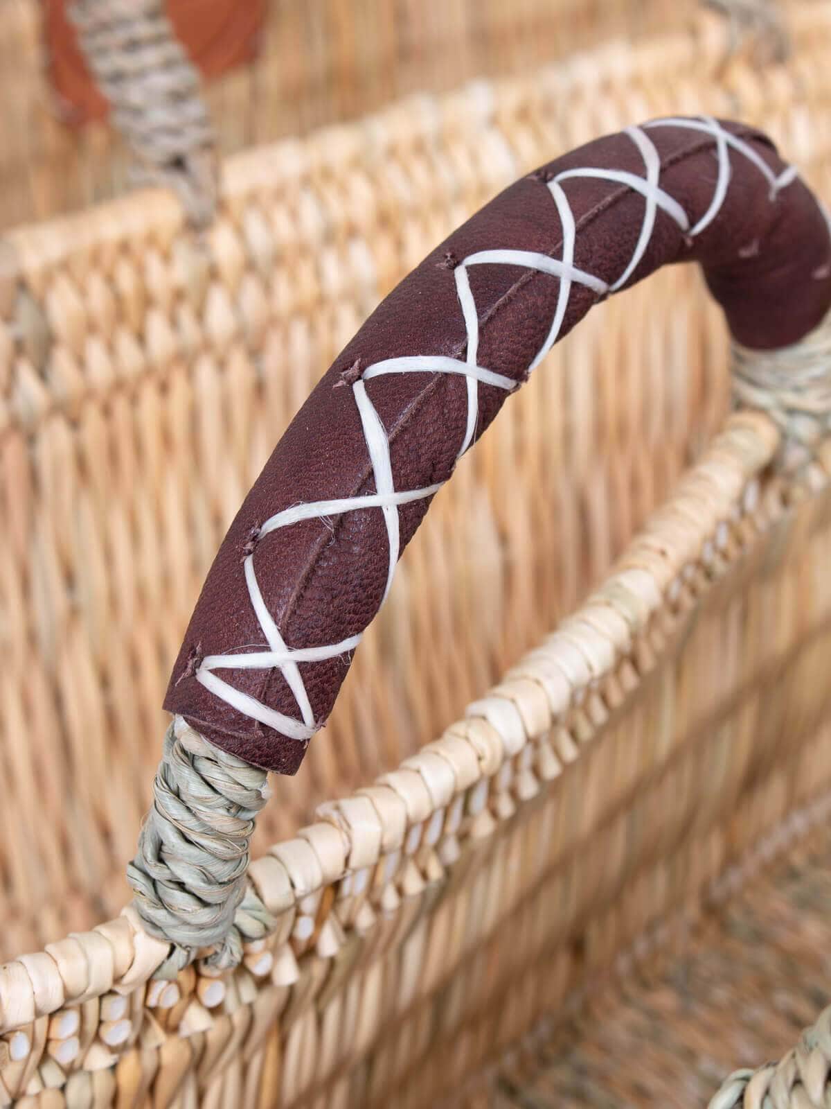 Reed Basket with Leather