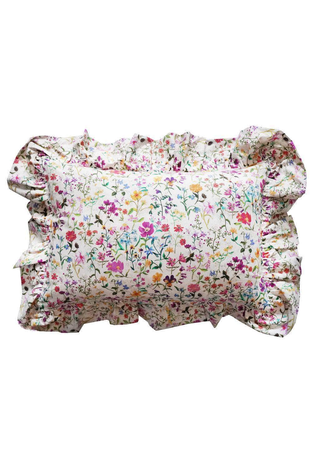 Oblong Ruffle Cushion Made With Liberty Fabric Linen Garden