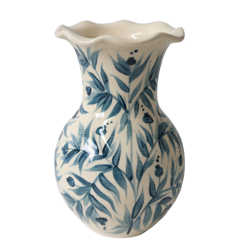 Pomegranate Hand Painted Scalloped Vase - Teal
