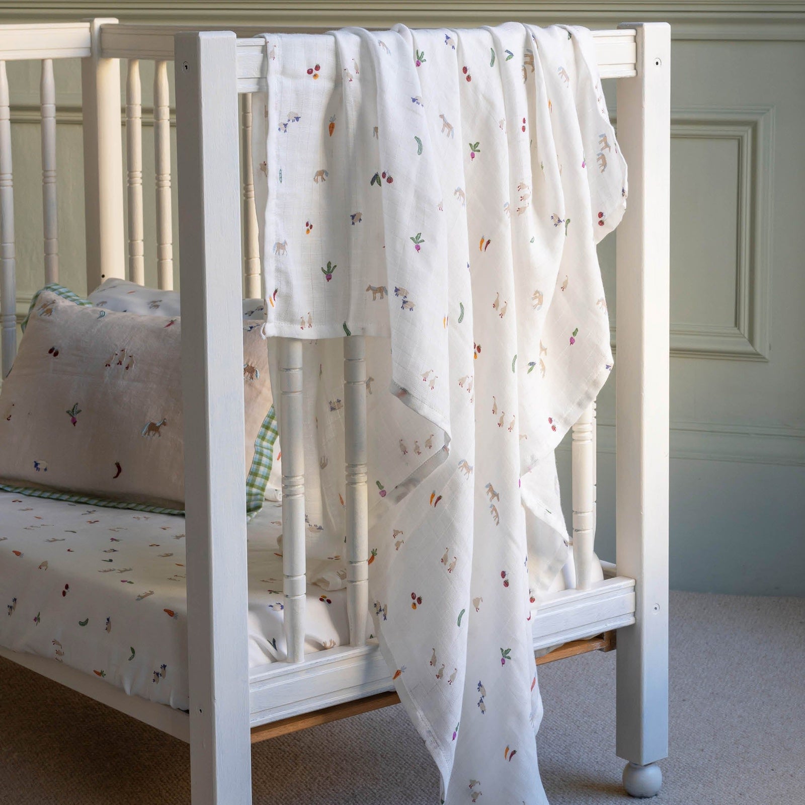 Organic Cotton Baby Muslin Swaddles, Set of 2 - Little Farm / Radish