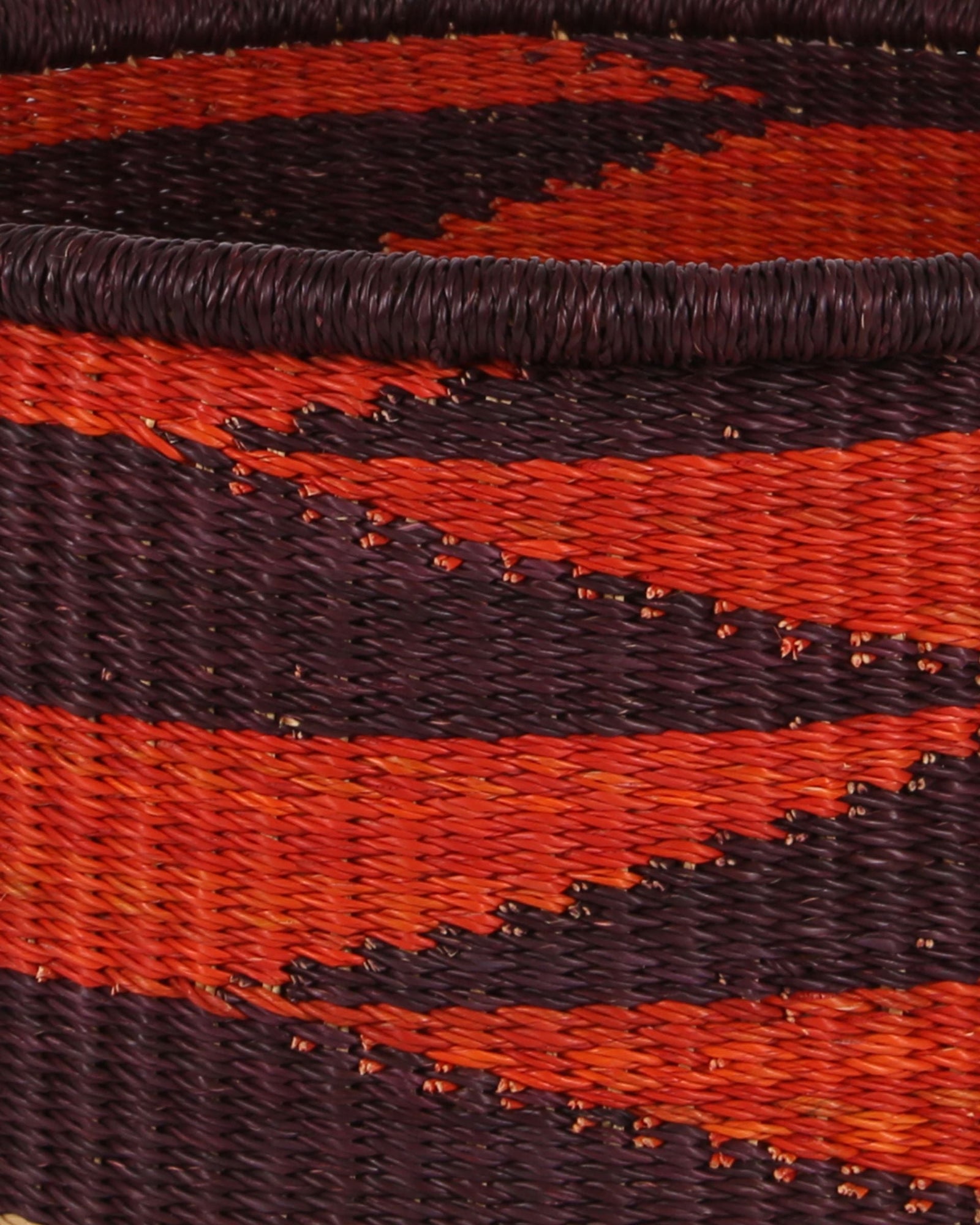 KWAMENA: Medium Orange and Burgundy Floor Storage Basket with Handles