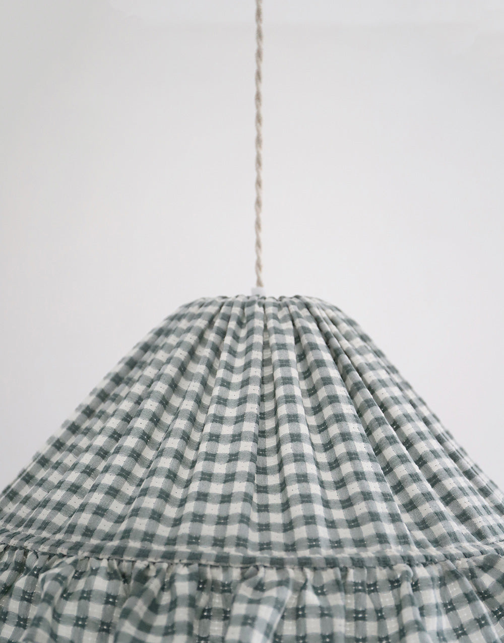 Conical Pendant Light With Ruffle Emilia “Petits Carreaux Vert”