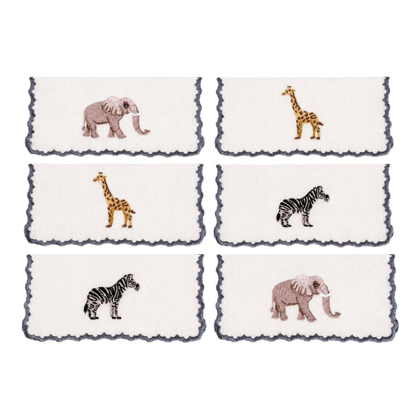 KENYA - Animals embroidery cocktail napkin set (set of 6)