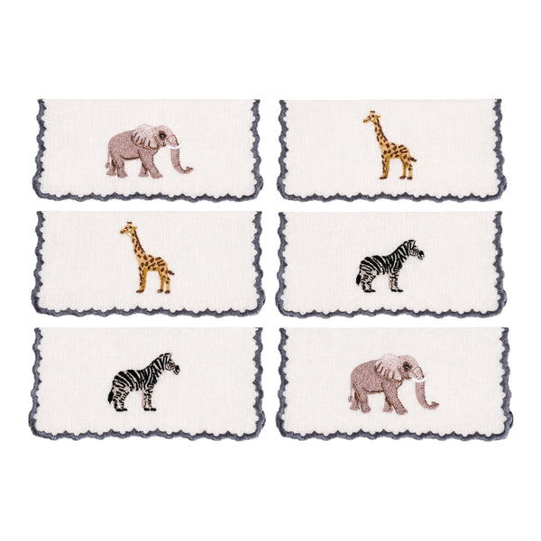 KENYA - Animals embroidery cocktail napkin set (set of 6)