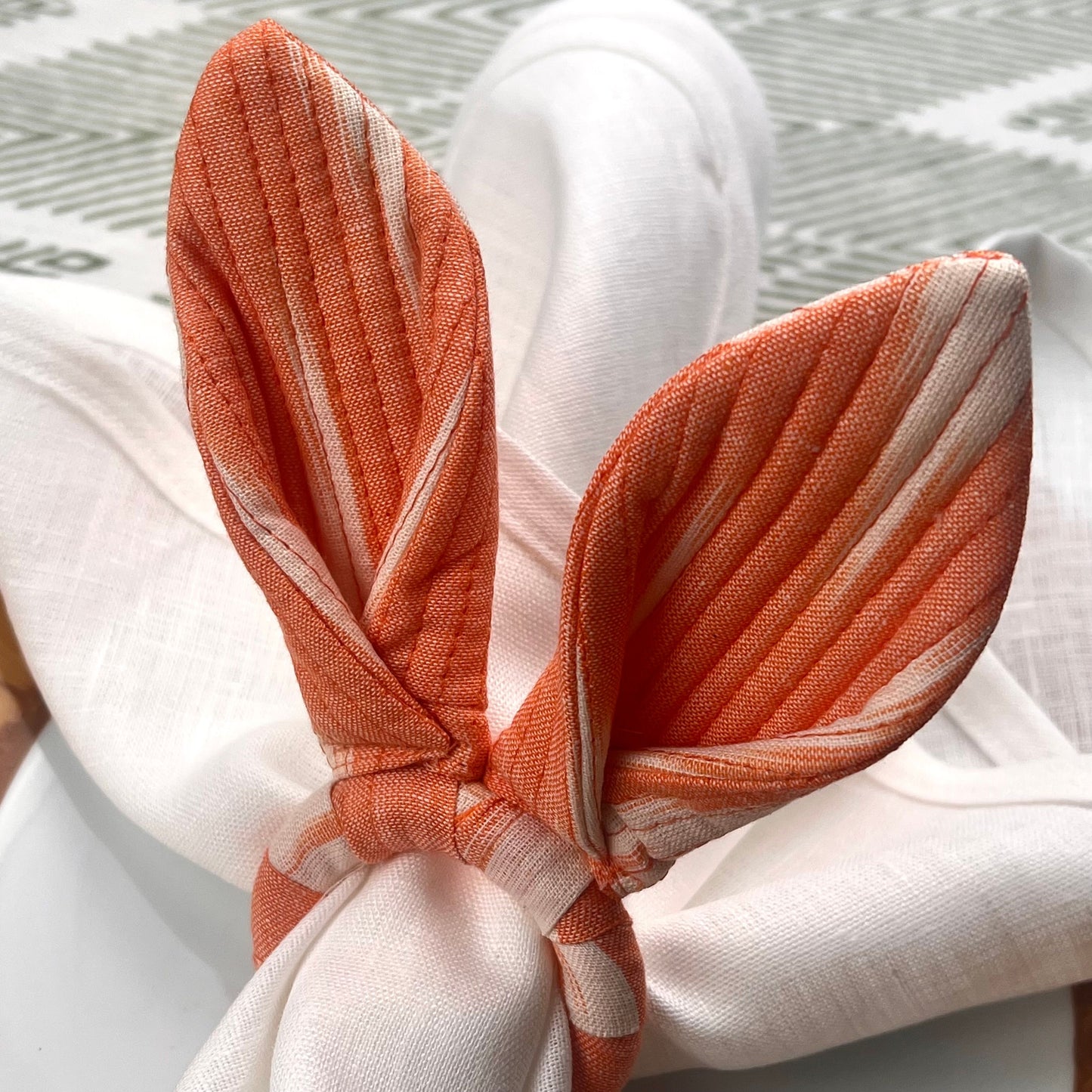 Easter Bunny Ears Napkin Ring - Woven Ikat - Coral