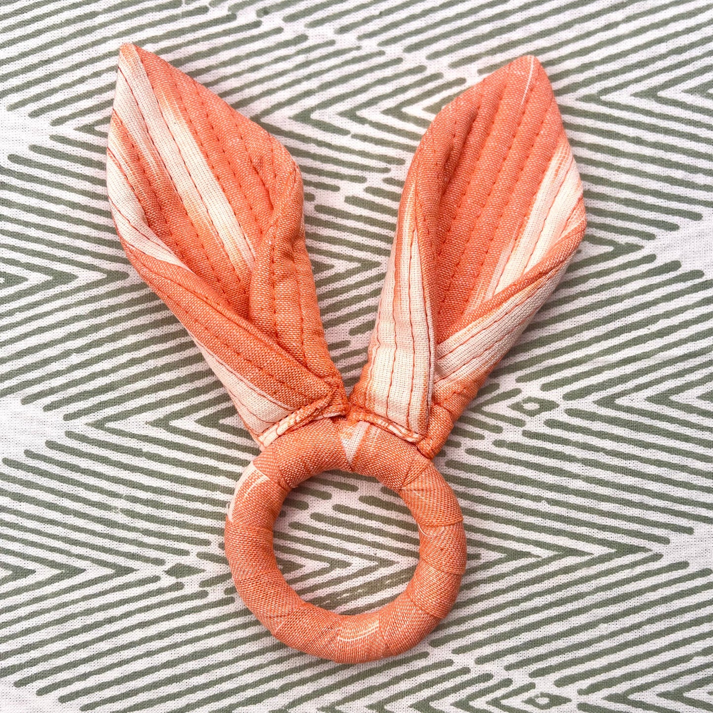 Easter Bunny Ears Napkin Ring - Woven Ikat - Coral