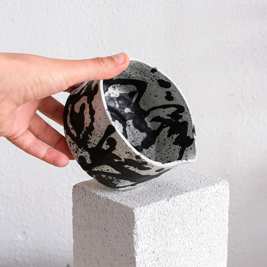 Matcha Bowl - Recycled Porcelain Bowl - Brush Strokes Black Matte