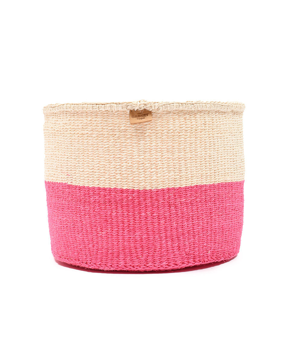 HOJI: Hot Pink Colour Block Woven Basket