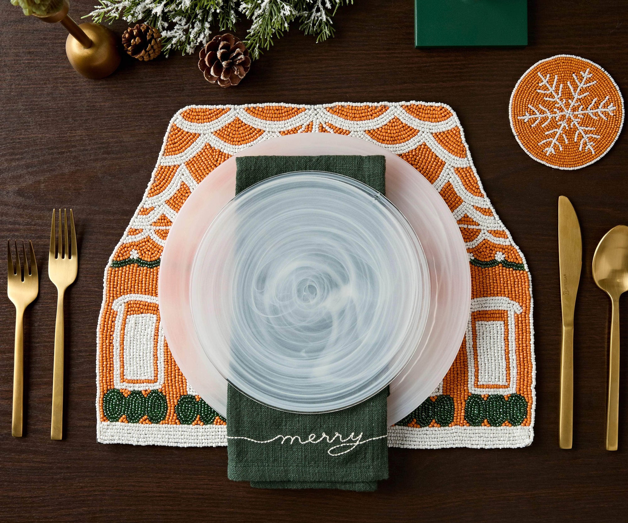 Handicraft Gingerbread House Beaded Placemat