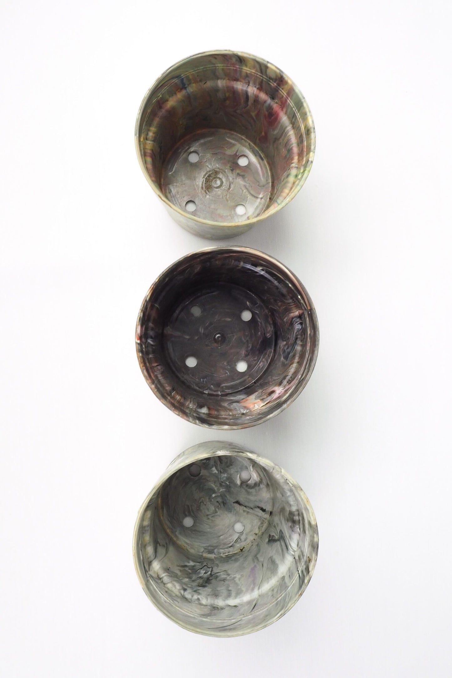 3 Vintage Marbled Plant Pots