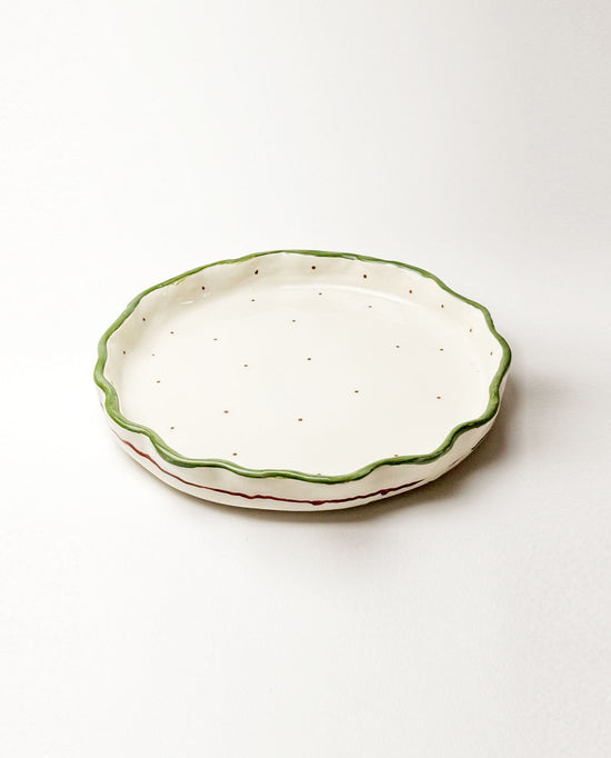 Handmade Christmas Ceramic Platter with Wavy Rim