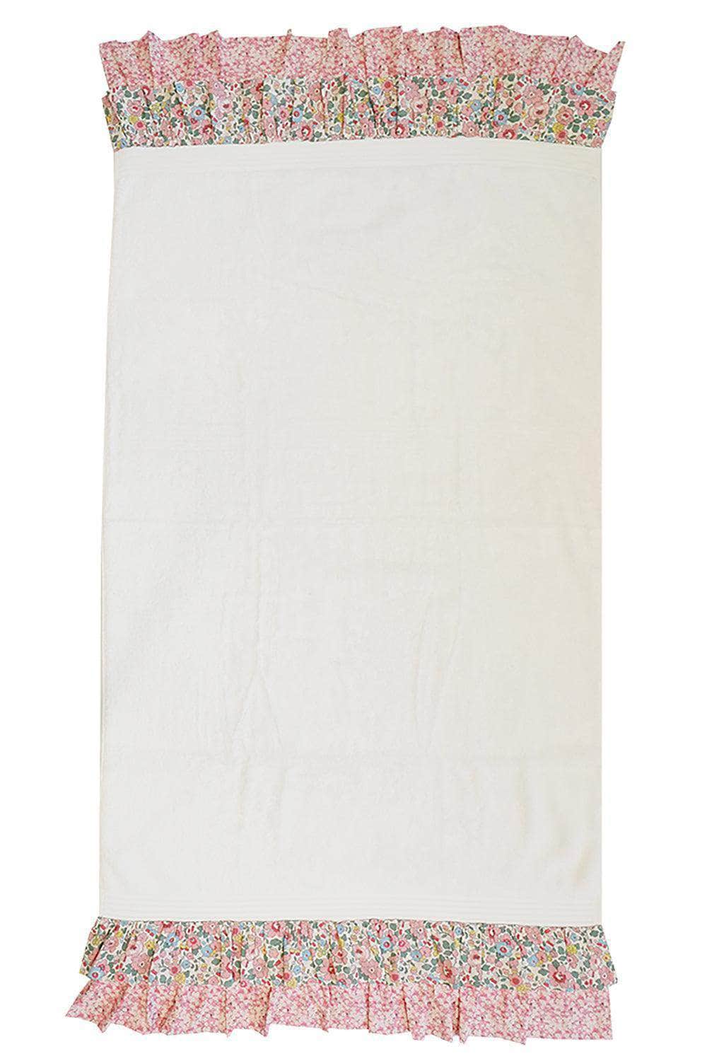 Ruffle Edge Towel Made With Liberty Fabric Betsy Blossom Pink & Mitsi Valeria