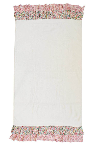 Ruffle Edge Towel Made With Liberty Fabric Betsy Blossom Pink & Mitsi Valeria
