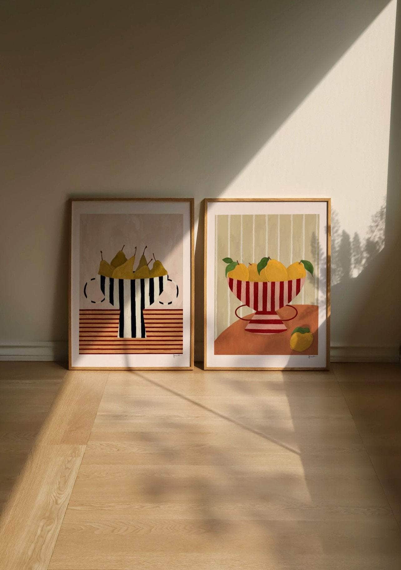 Lemons In Striped Bowl Print