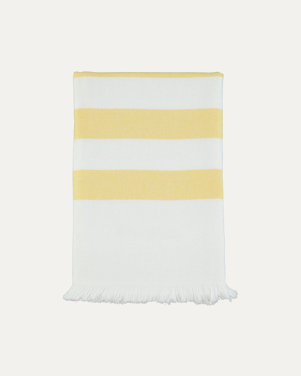 Striped Cotton Beach Towel with Frayed Edge - Yellow
