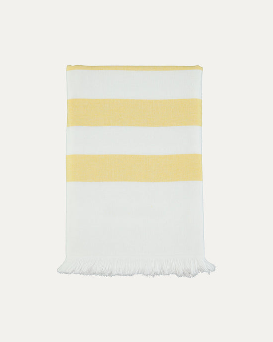 Striped Cotton Beach Towel with Frayed Edge - Yellow