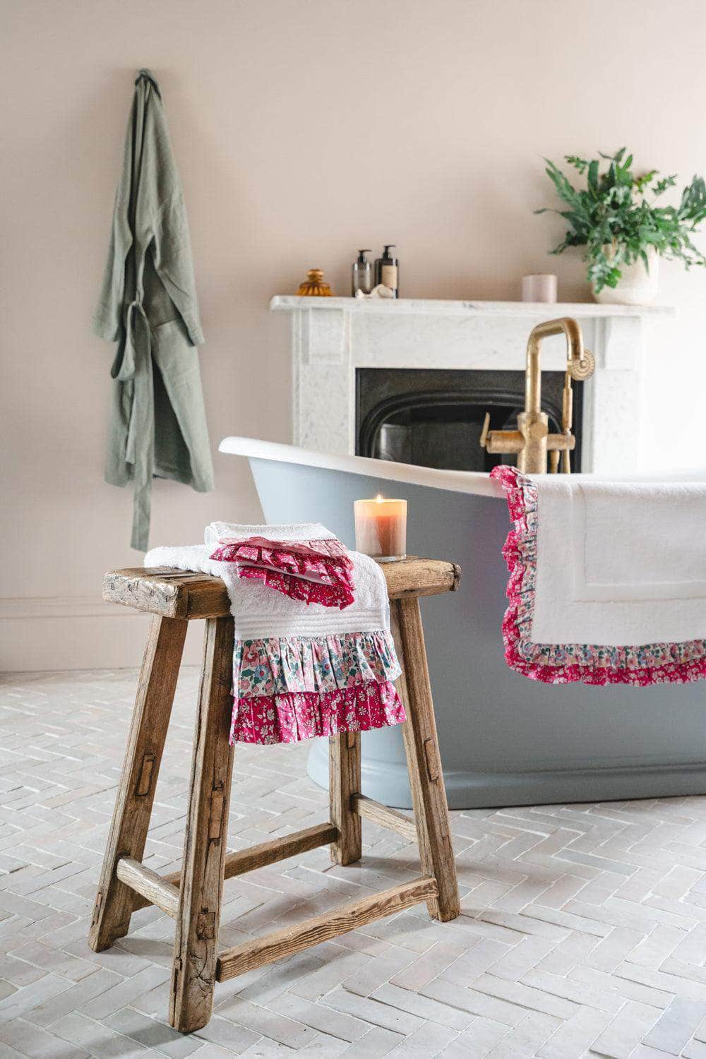 Ruffle Edge Towel Made With Liberty Fabric Mitsi Valeria & Capel Fuchsia Pink