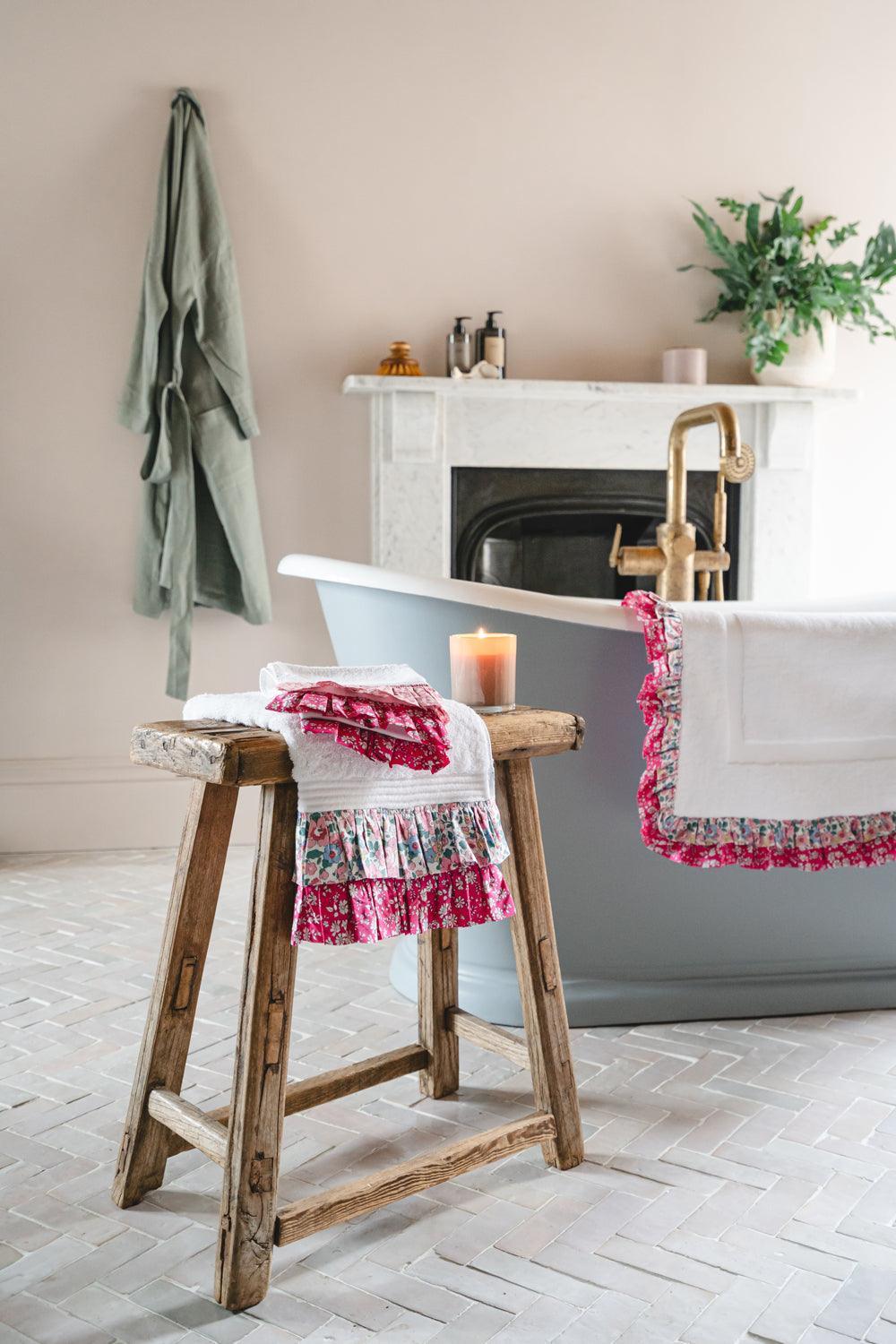 Ruffle Edge Towel Made With Liberty Fabric Mitsi Valeria & Capel Fuchsia Pink