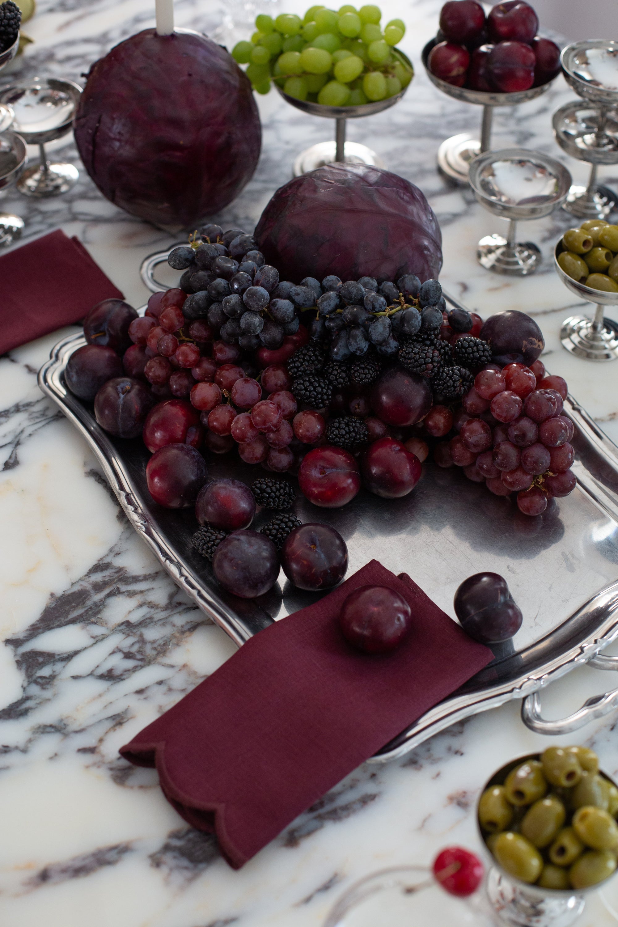 Scallop Linen Napkins Aubergine - Set of 2